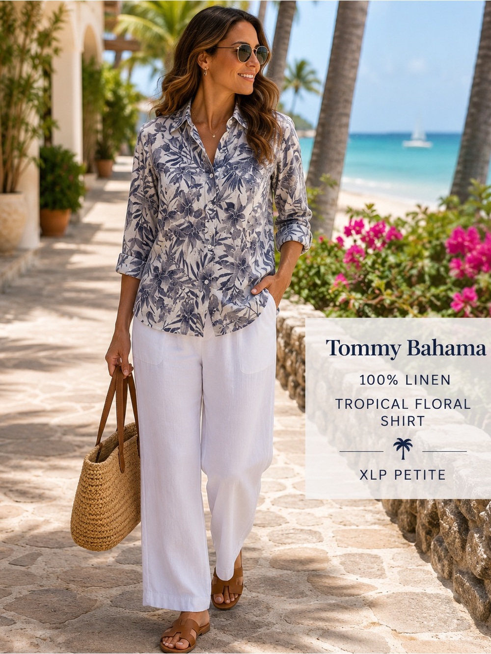 Tommy Bahama 100% Linen Tropical Floral Button Front Shirt XLP Petite